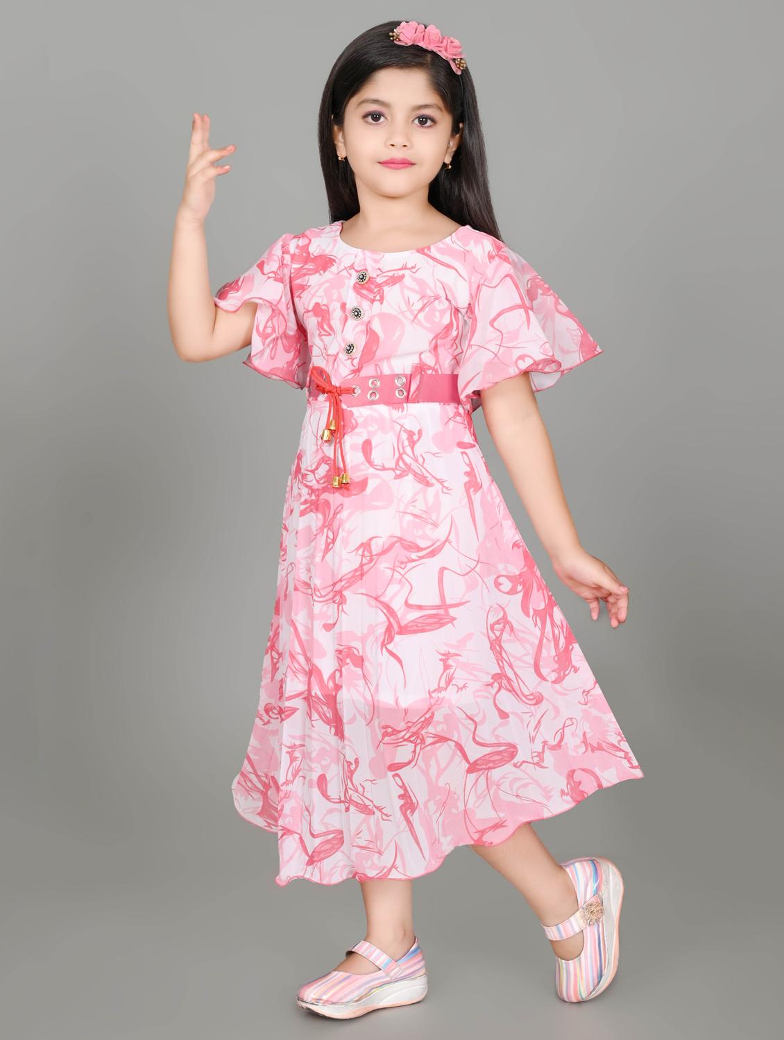 girls printed round neck fit & flare dress - 21577410 - Standard Image - 2
