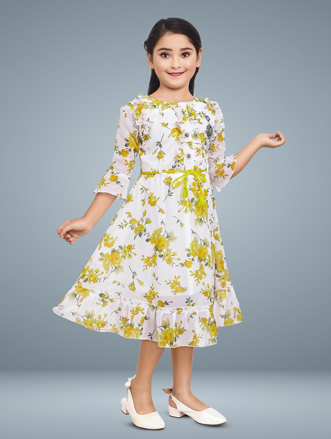girls floral printed round neck a-line dress - 21577438 - Standard Image - 2
