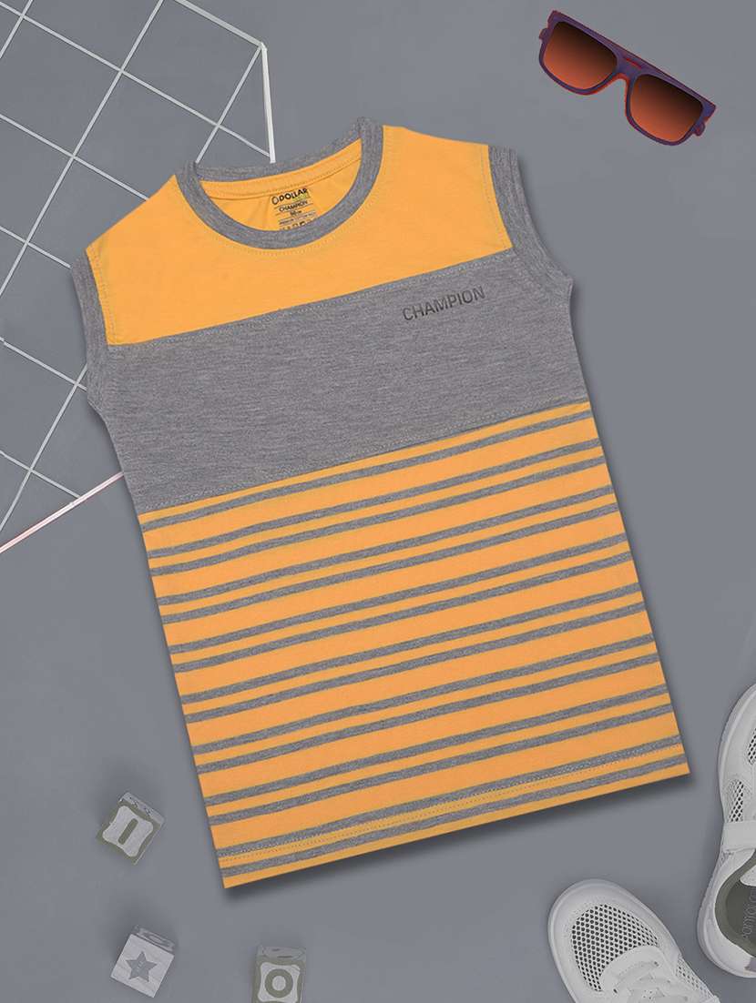 boys round neck striped sleeveless t-shirt