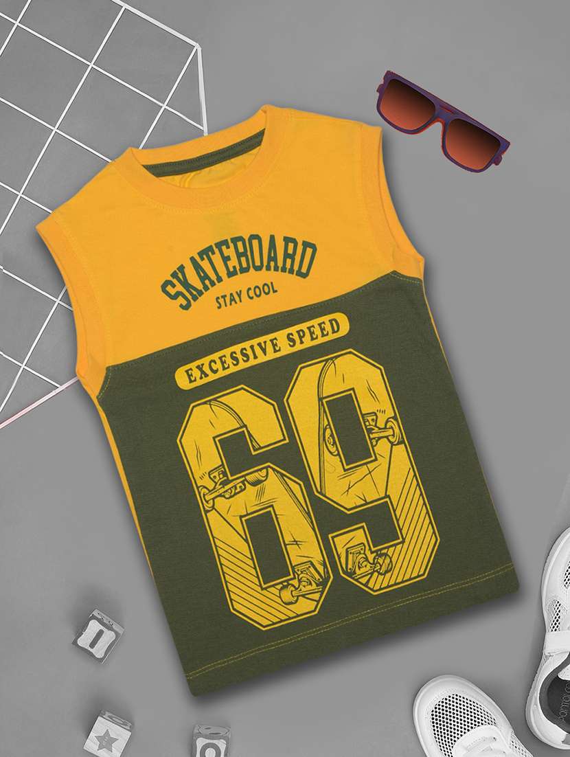 boy printed round neck sleeveless t-shirt