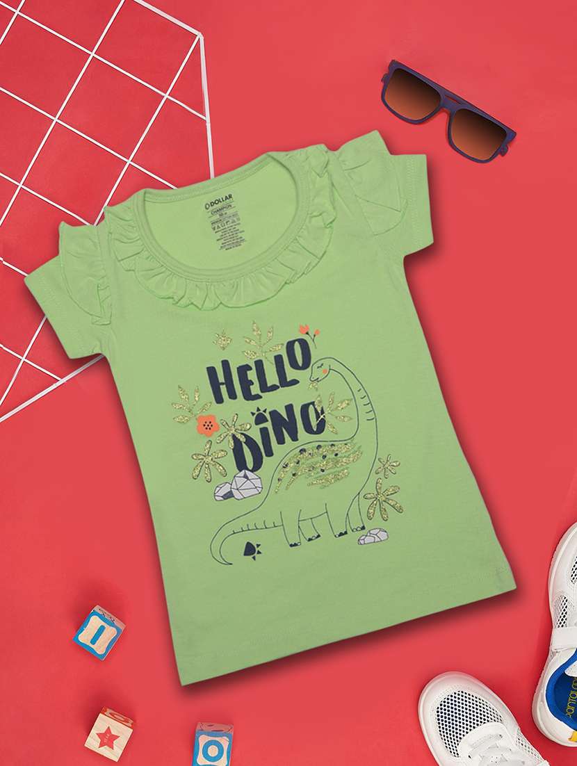 girls front print round neck t-shirt