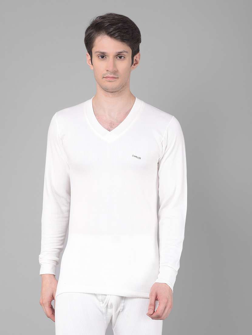 men solid v neck full sleeve thermal top