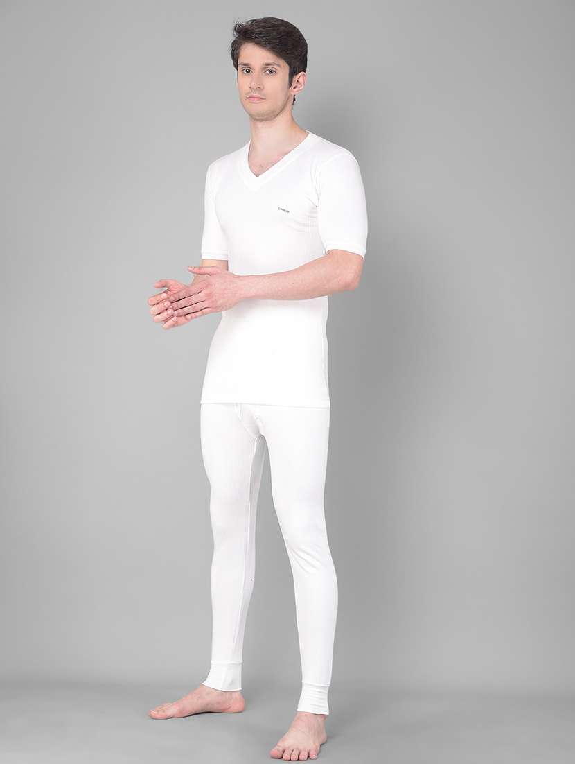 men solid v neck half sleeve thermal top - 21578072 -  Standard Image - 2