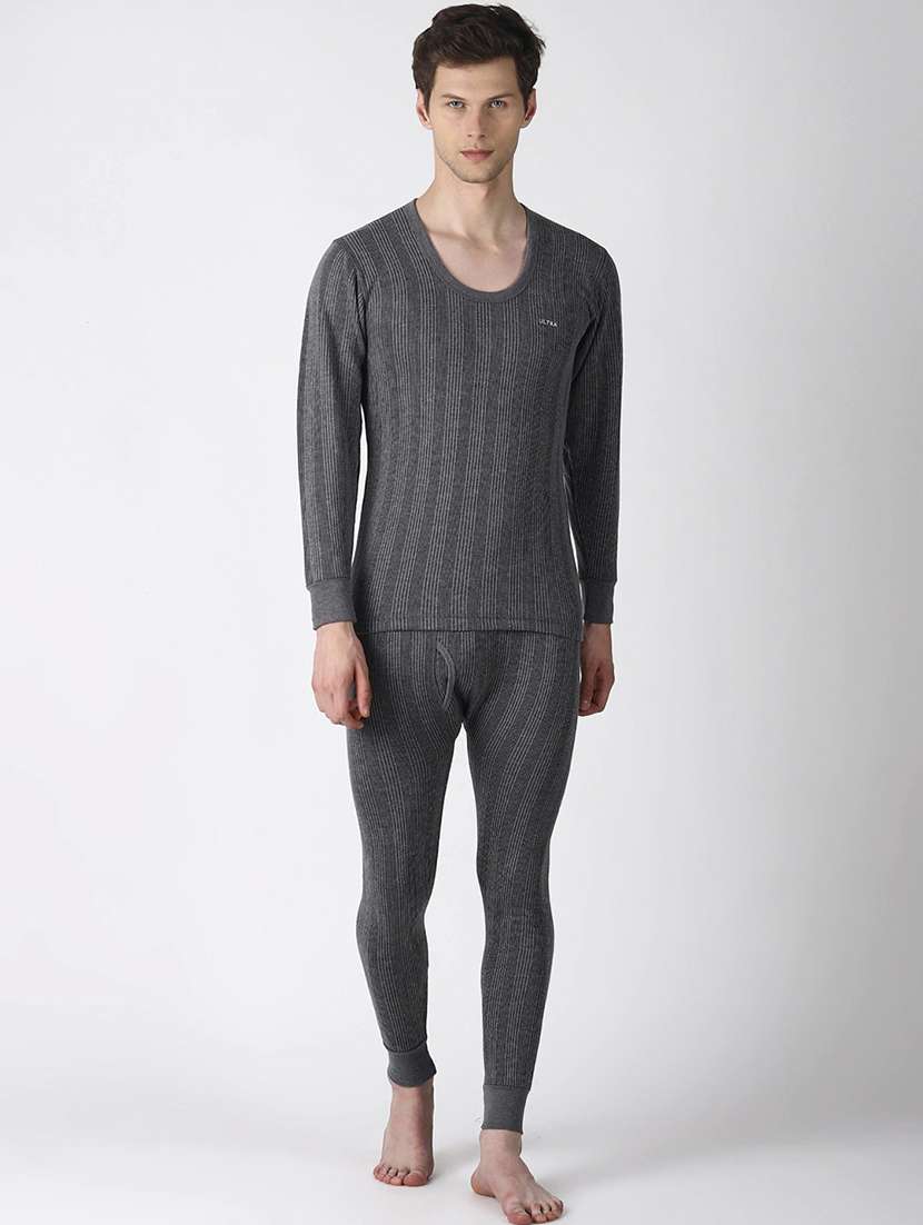 men solid full sleeve thermal set