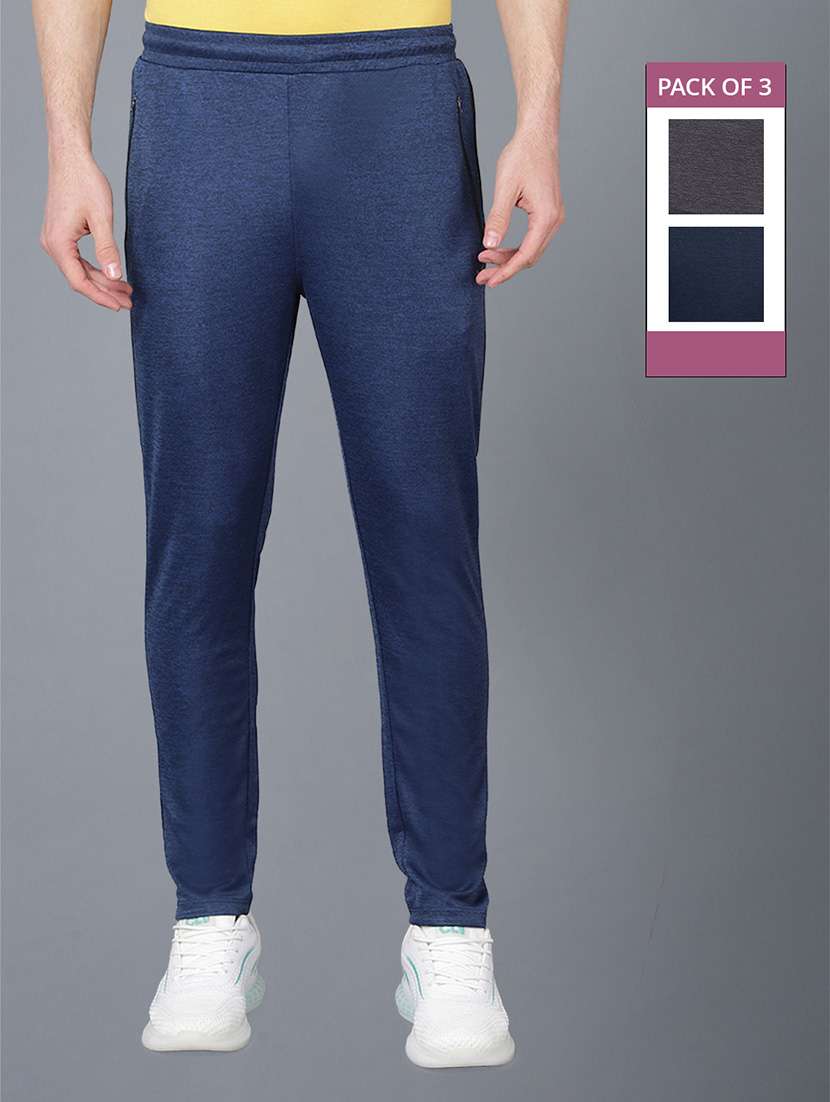 men pack of 3 regular fit solid full length track pants