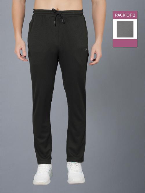 men pack of 2 regular fit solid full length track pants - 21578195 -  Standard Image - 0