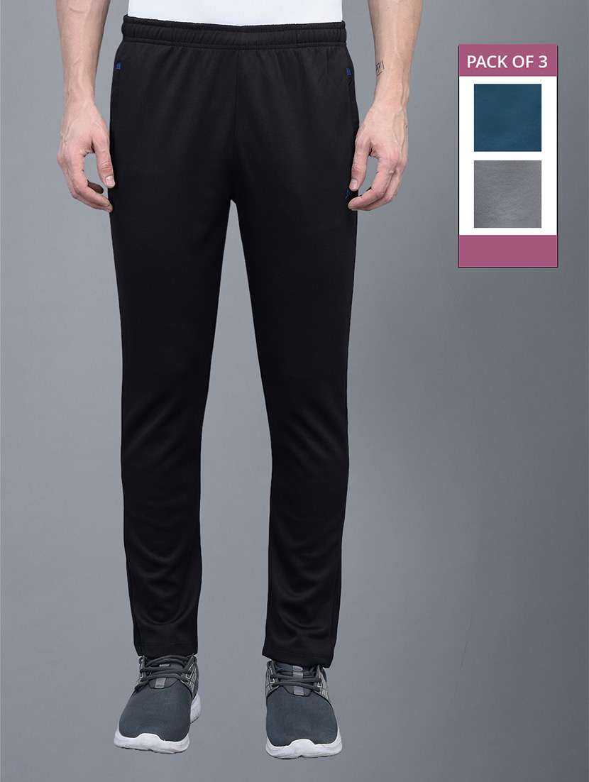 men pack of 3 regular fit solid full length track pants