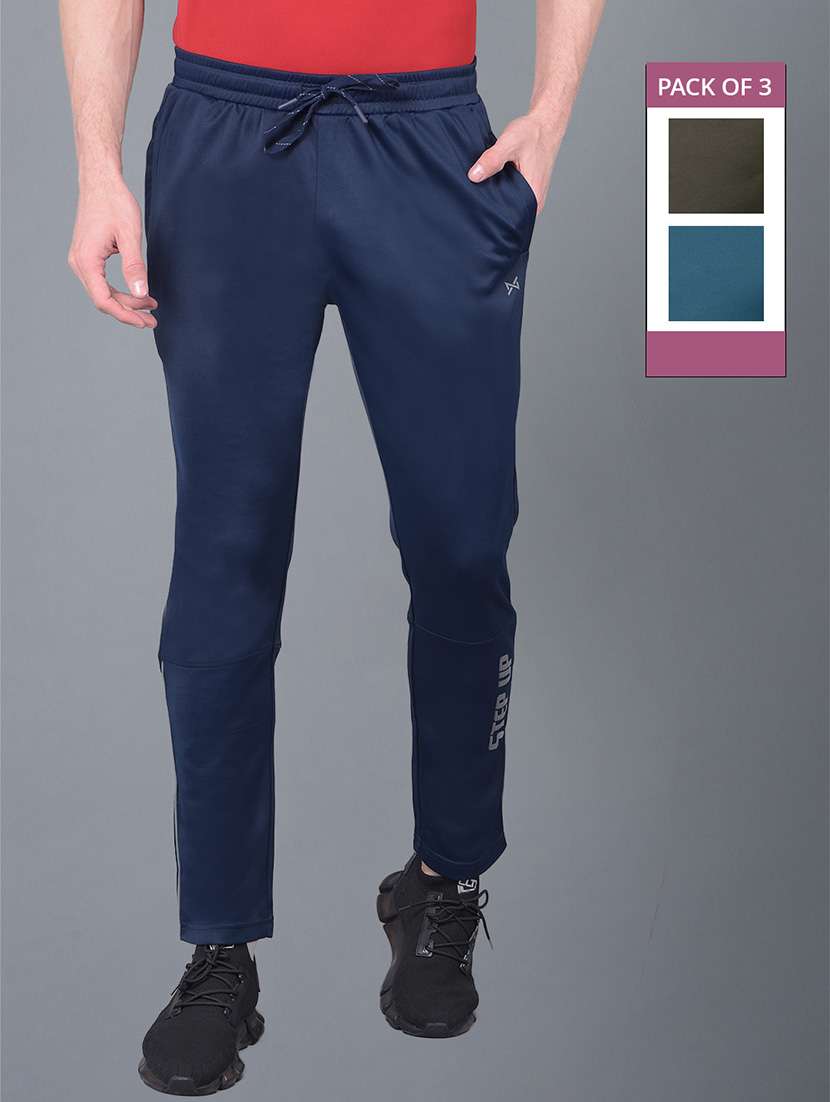 men pack of 3 regular fit solid full length track pants