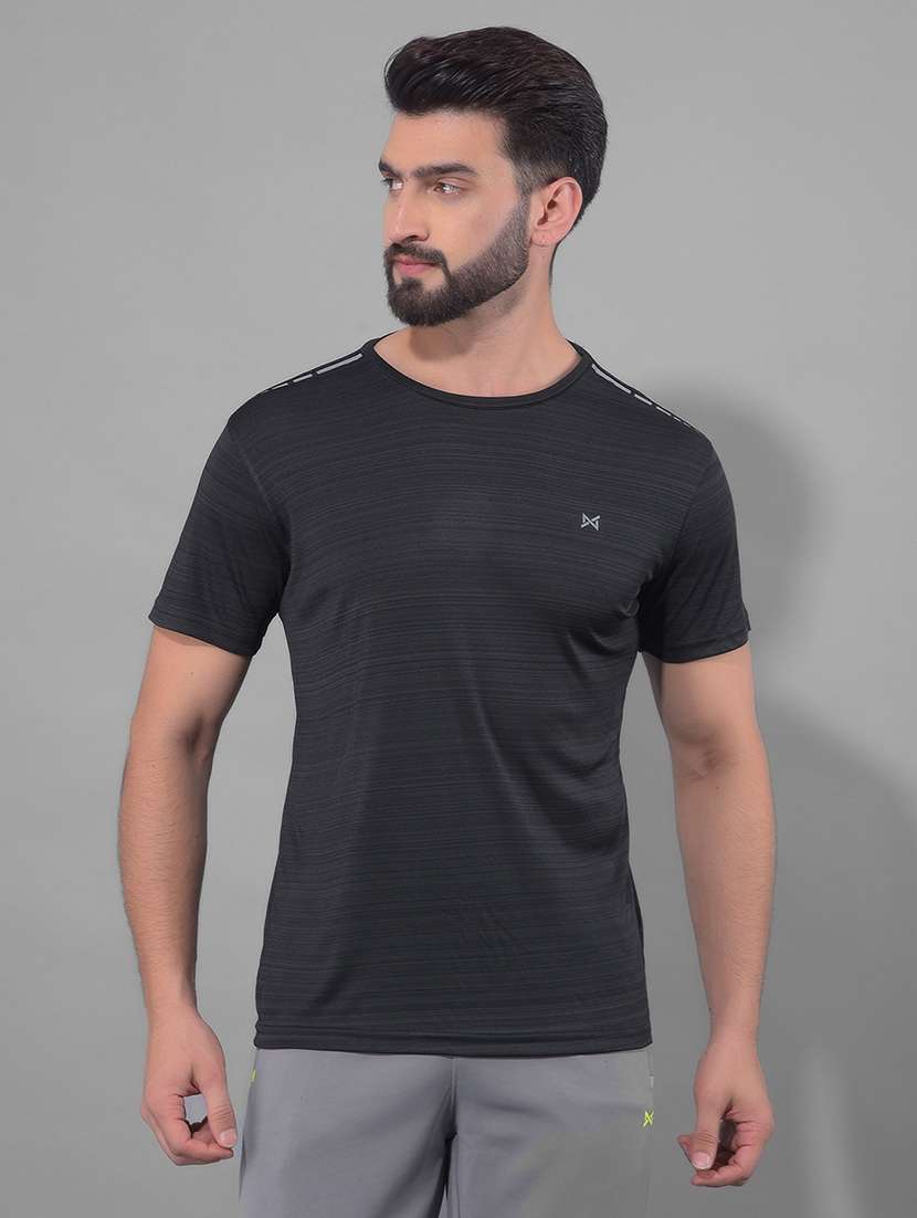 men solid round neck sports t-shirt