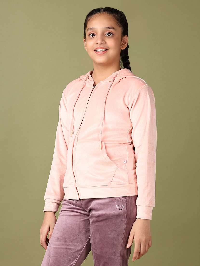 girls peach solid long sleeve sweatshirts - 21578462 -  Standard Image - 2