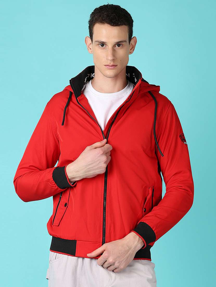 men red solid long sleeve bomber jacket