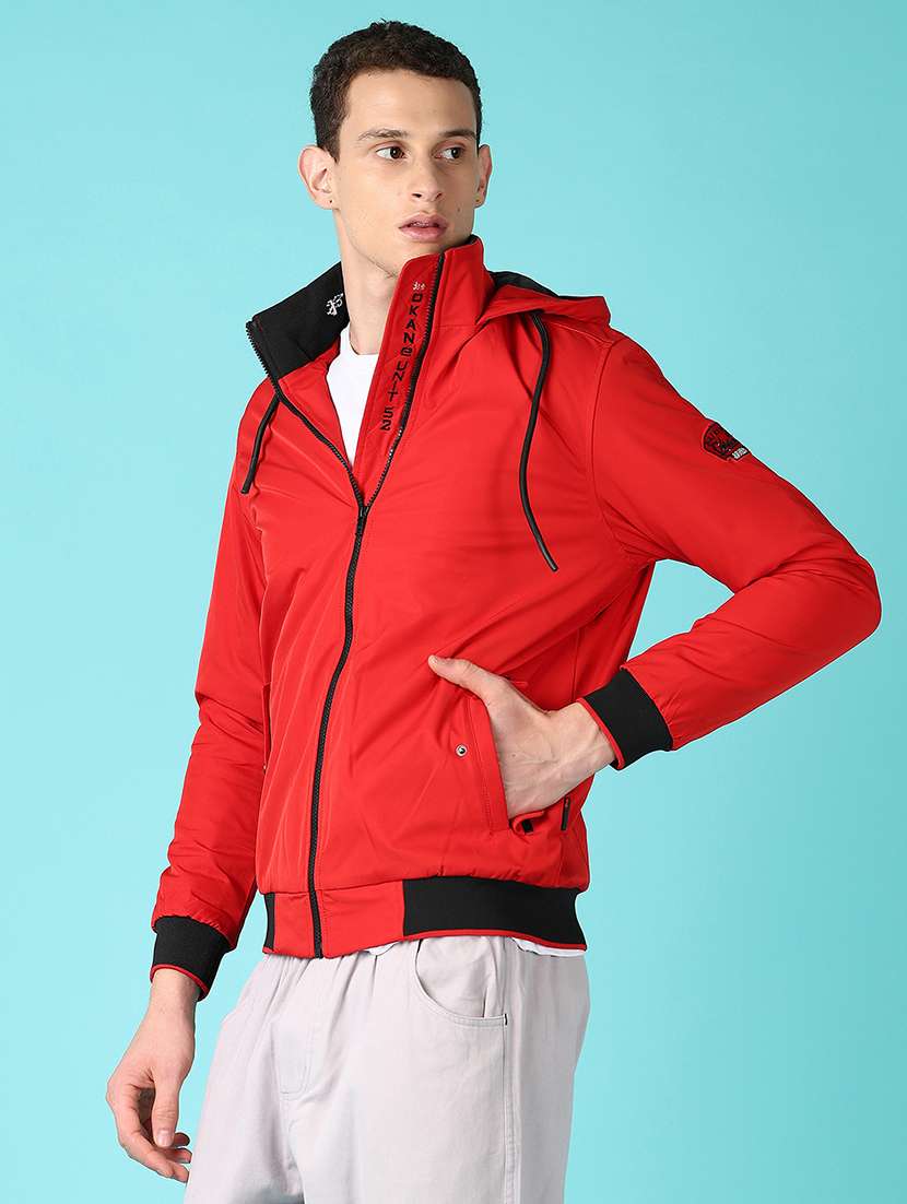 men red solid long sleeve bomber jacket - 21578483 -  Standard Image - 2