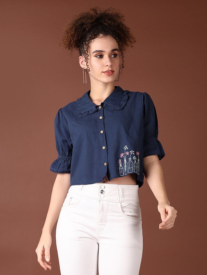 women blue embroidered crop top - 21578491 - Zoom Image - 0