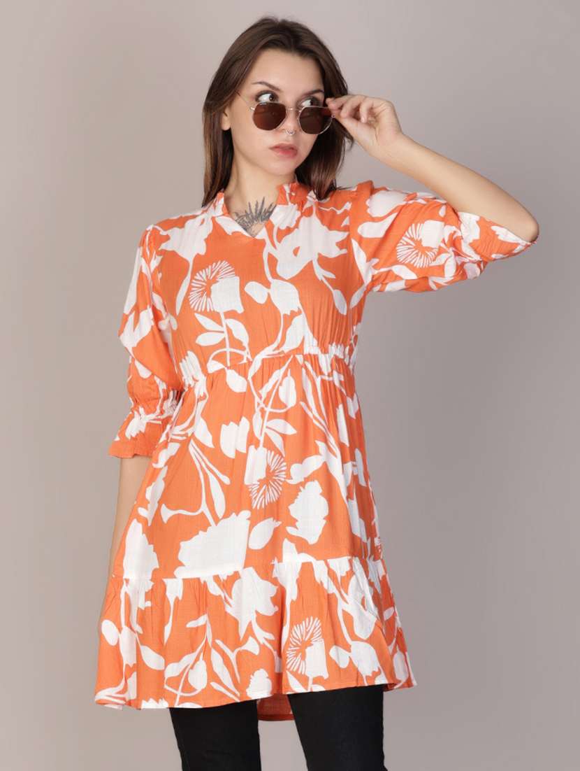 orange cotton fit & flare dress