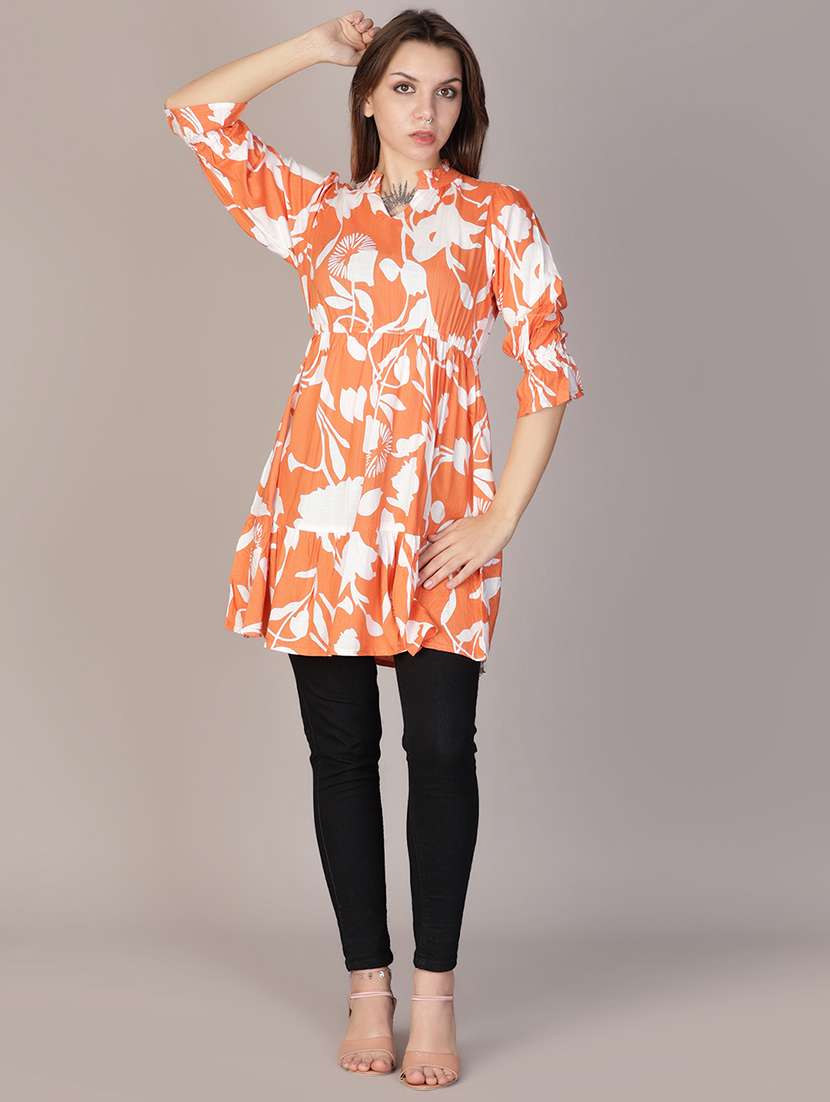 orange cotton fit & flare dress - 21578496 -  Standard Image - 2