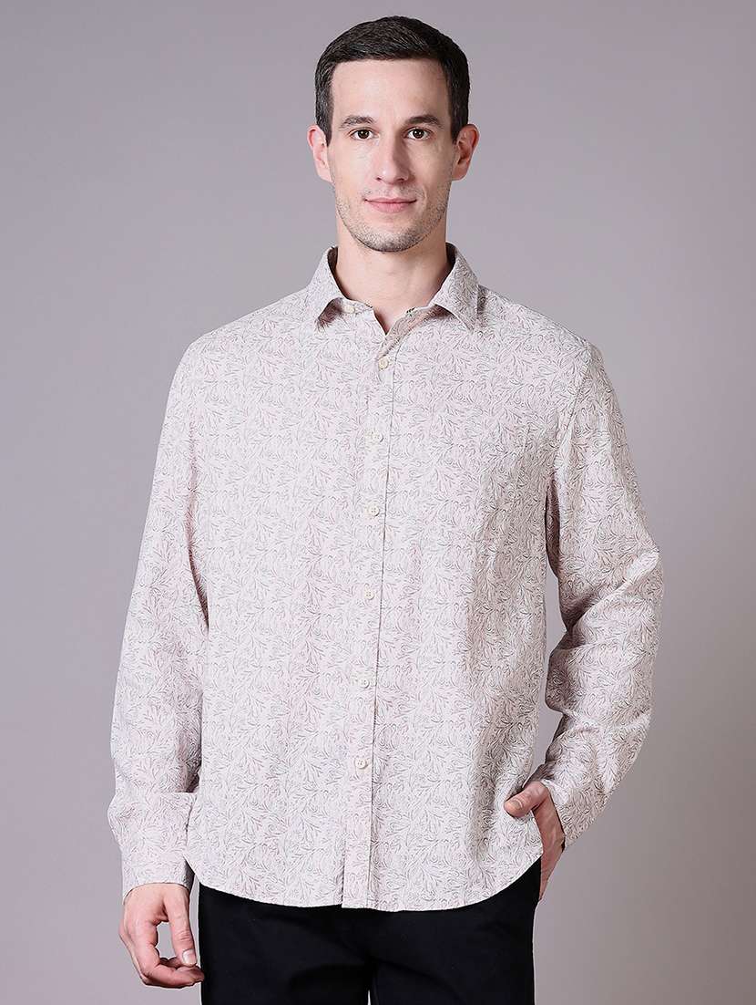 men printed collared long sleeves casual shirt