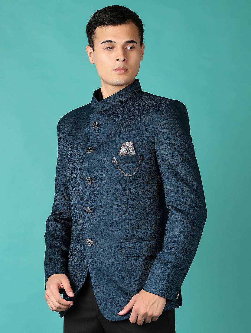 men teal self design single breasted casual blazer - 21578542 -  Standard Image - 2