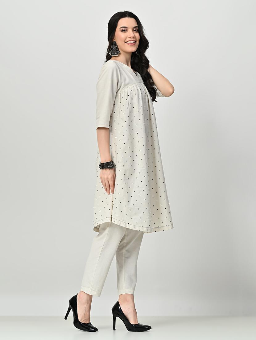 women cream self design kurta pant set - 21578647 - Standard Image - 2