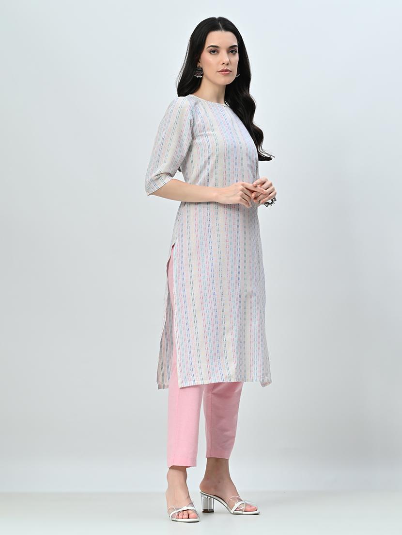 women self design three quarter sleeve kurta pant set - 21578650 - Standard Image - 2