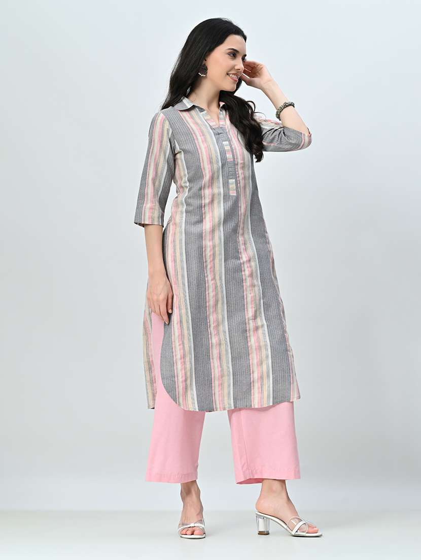 women striped multi colored kurta palazzo set - 21578651 - Standard Image - 2