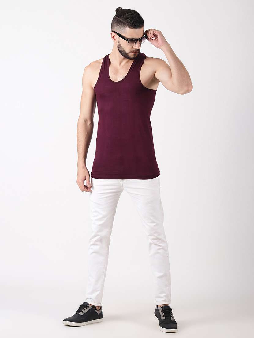 men pack of 7 solid sleeveless vest - 21579023 -  Standard Image - 2