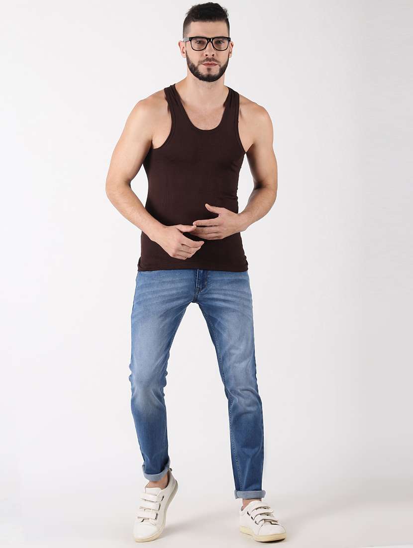 men pack of 7 solid sleeveless vest - 21579024 -  Standard Image - 2