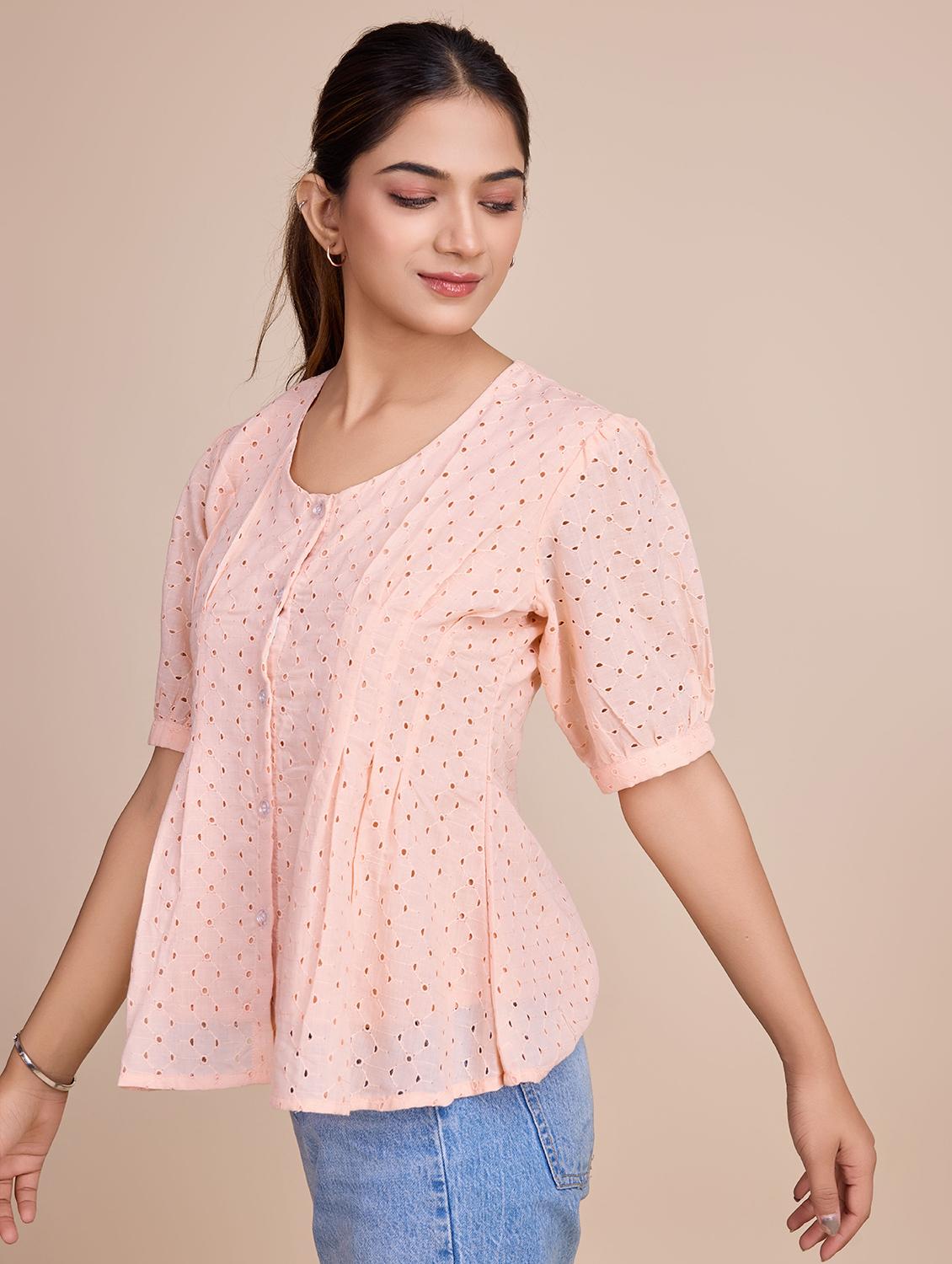 women self design short sleeves a-line top - 21579443 - Standard Image - 2