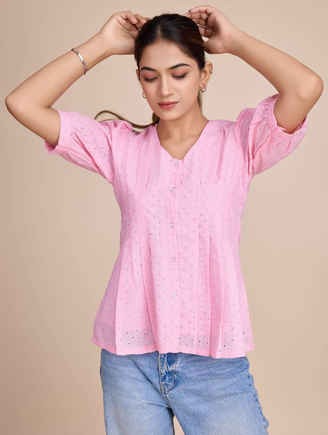 women self design short sleeves a-line top