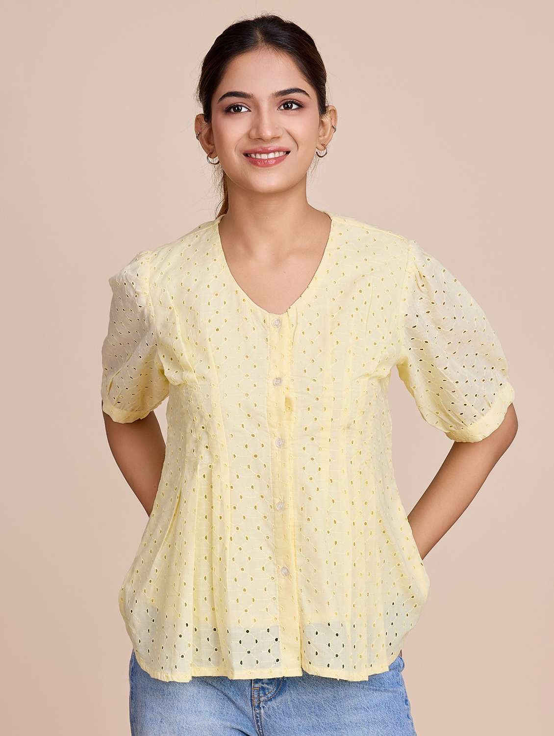 women self design short sleeves a-line top