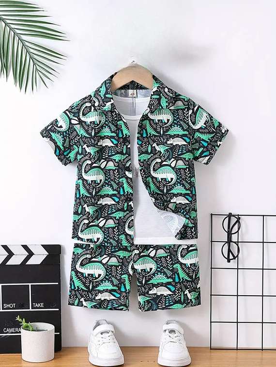boys printed short sleeves shirt & shorts set