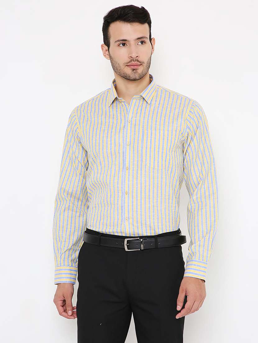 men striped collared regular fit formal shirt