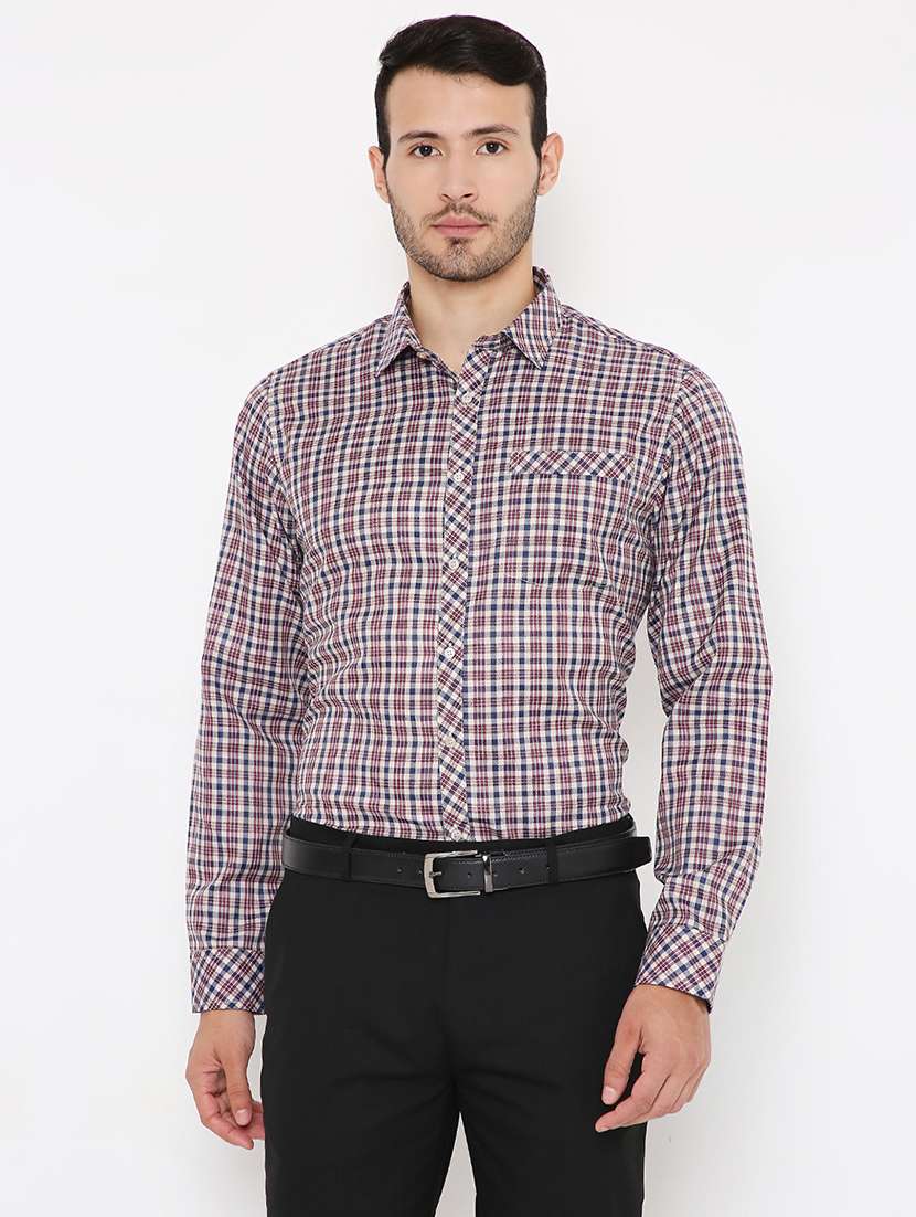 men checkered collared regular fit formal shirt