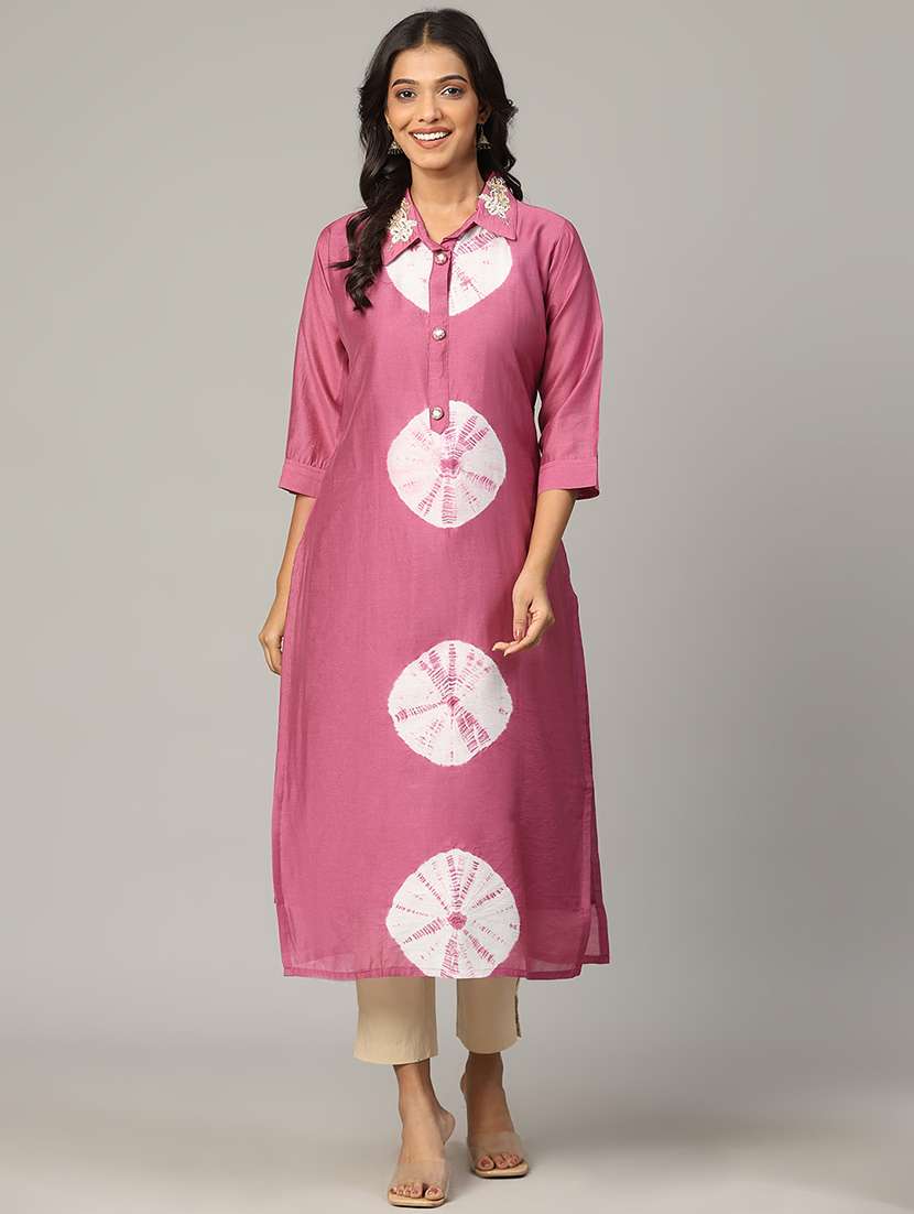 women tie & dye three quarter sleeve a-line kurta