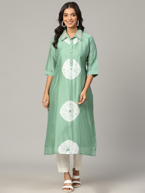 women tie & dye three quarter sleeve a-line kurta - 21579538 - Standard Image - 0