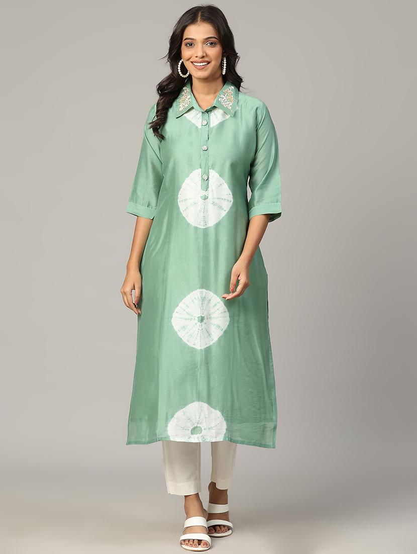 women tie & dye three quarter sleeve a-line kurta - 21579538 - Zoom Image - 0