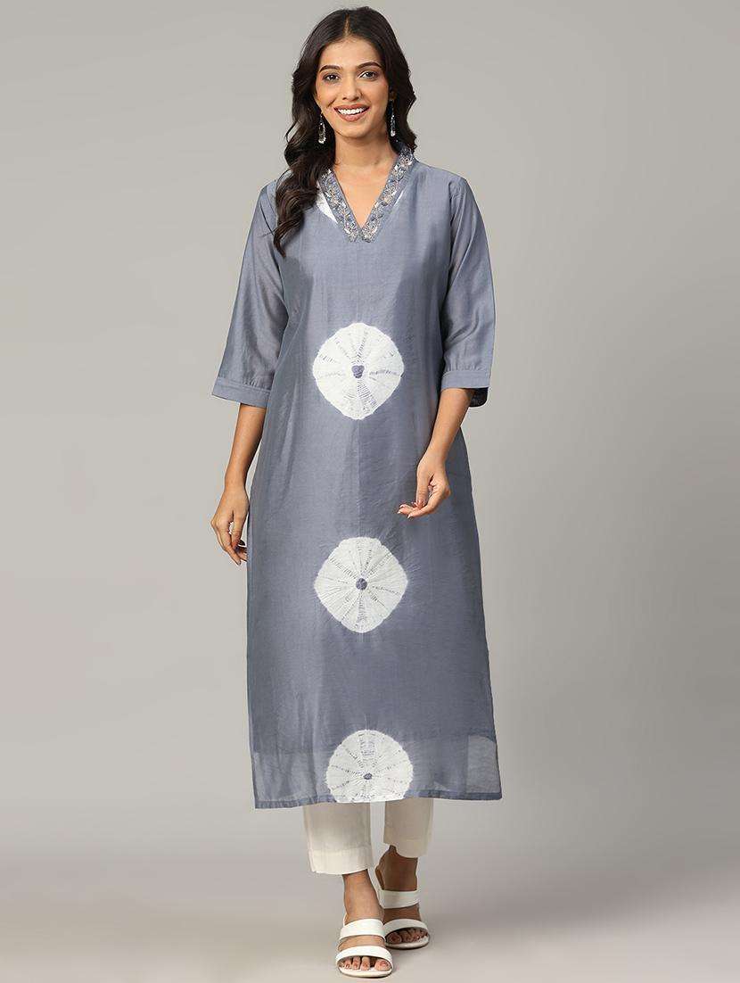 women tie & dye three quarter sleeve a-line kurta - 21579539 -  Standard Image - 2