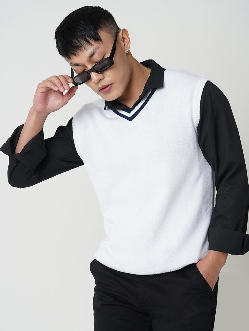 men white solid sleeveless pullover - 21579795 - Standard Image - 2