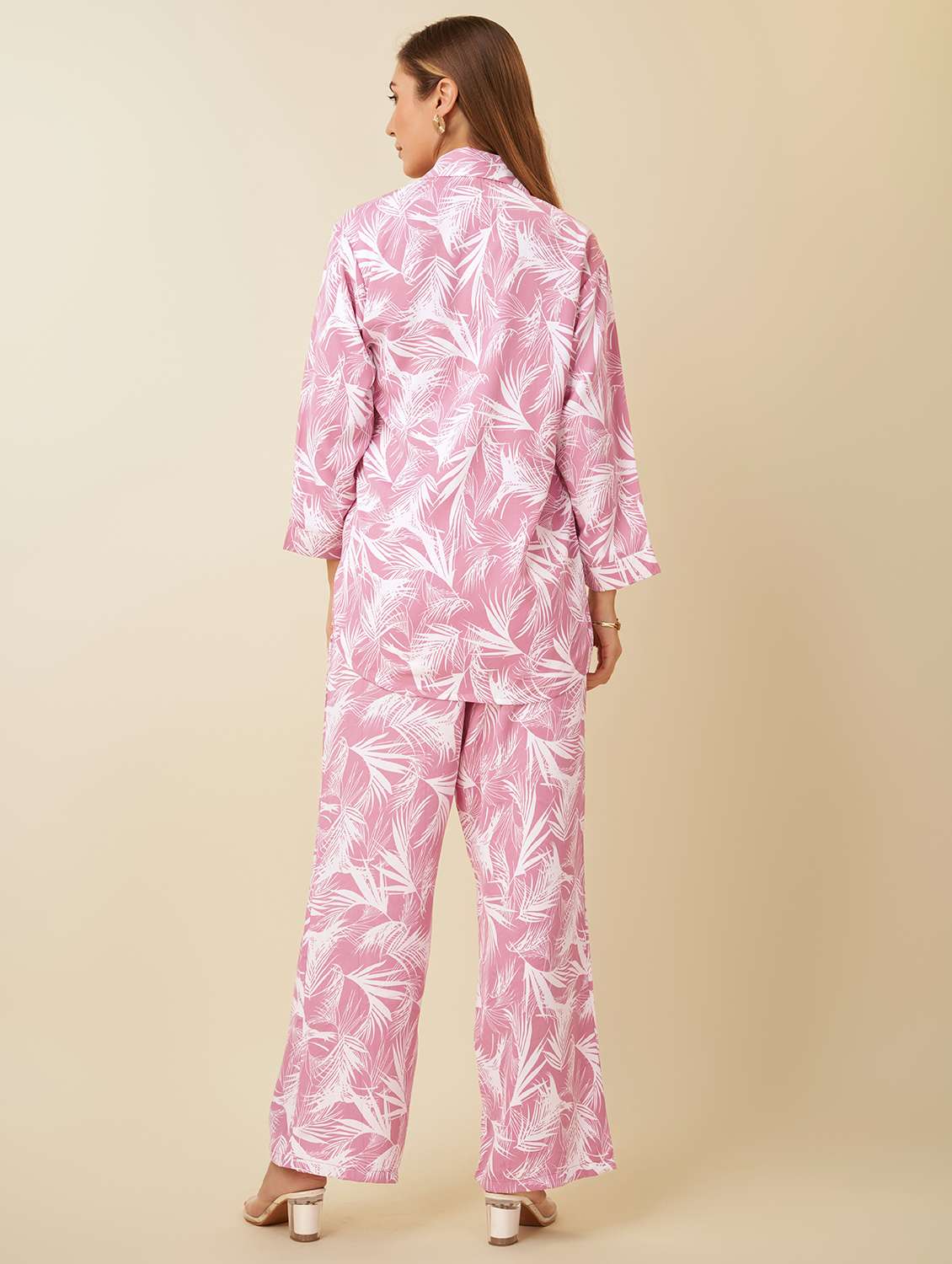 women printed collared shirt & trouser co-ord set - 21579873 - Standard Image - 2