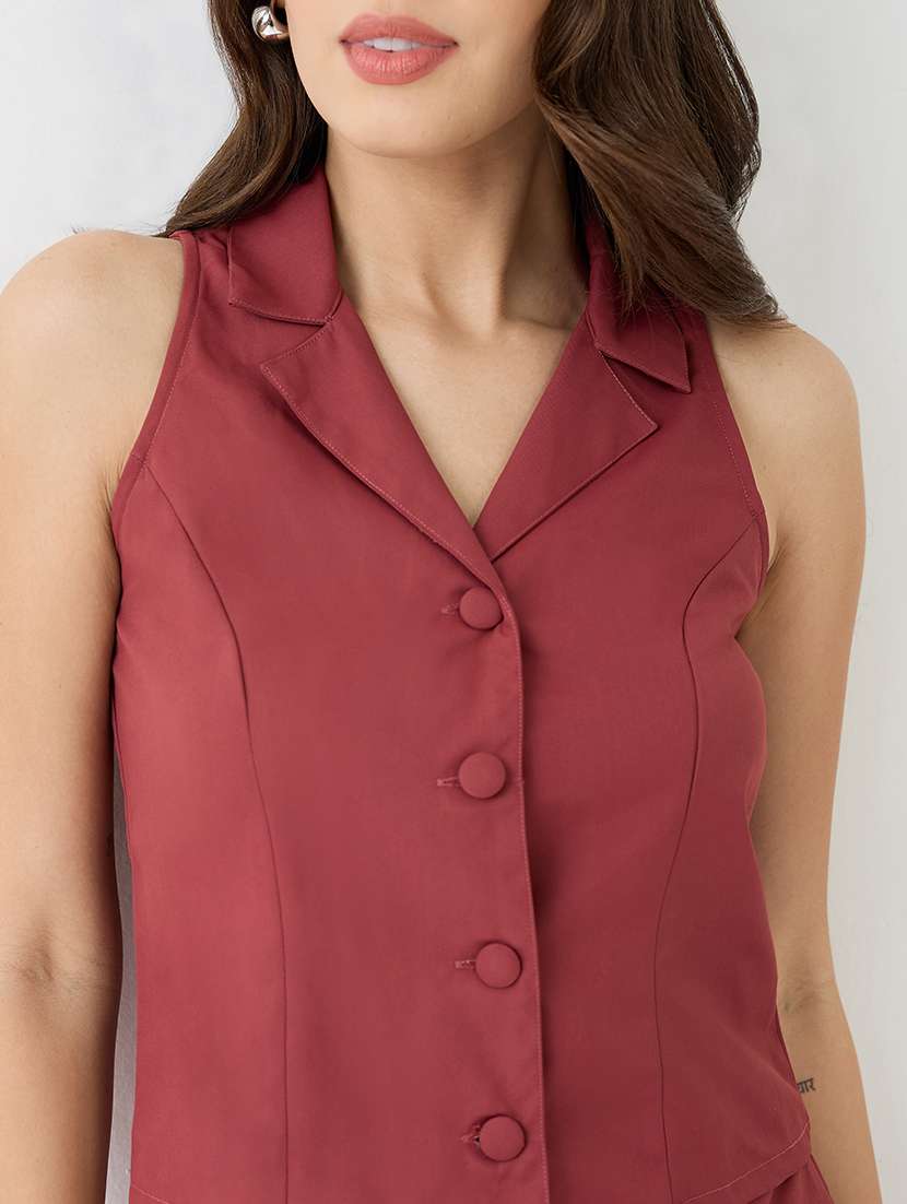 globus women notch lapel solid vest & pleated tennis skirt co-ord set - 21579905 -  Standard Image - 2