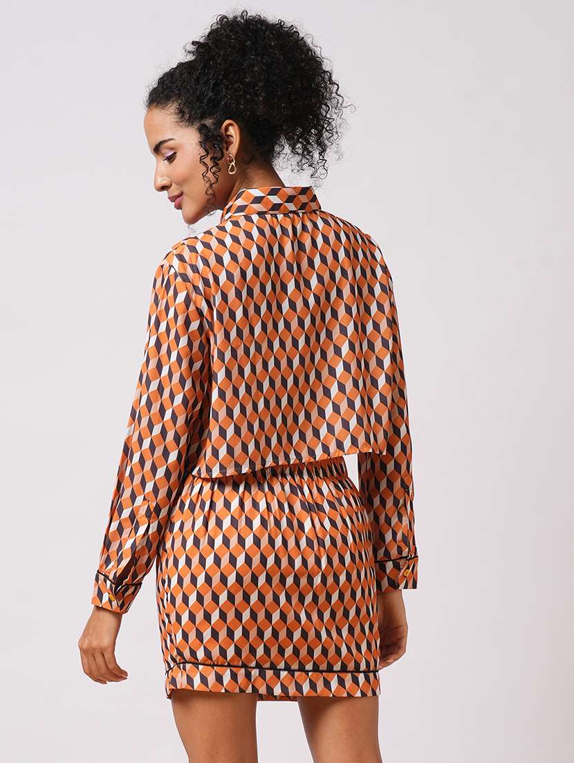 globus women yellow abstract print cuffed sleeves crop shirt with high-rise mini skirt workwear co-ord set - 21579912 - Standard Image - 2