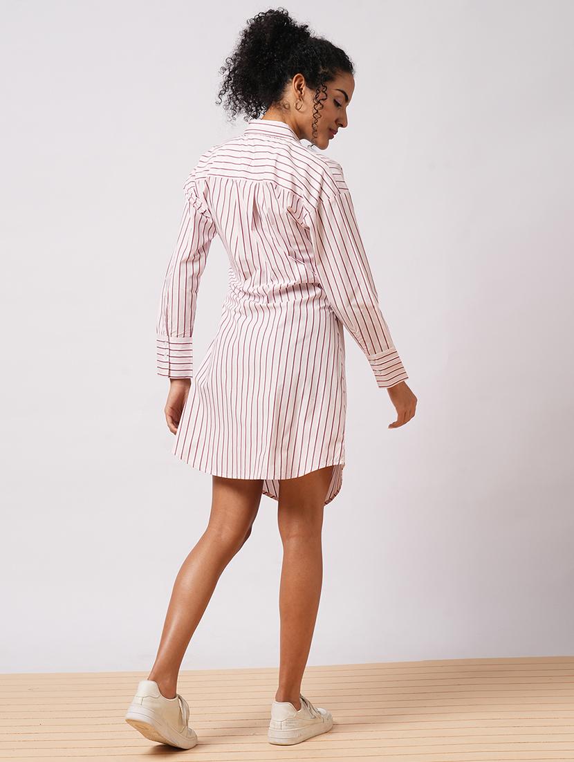 globus women pink shirt style cuffed sleeve pin striped workwear wrap dress - 21579928 - Standard Image - 2