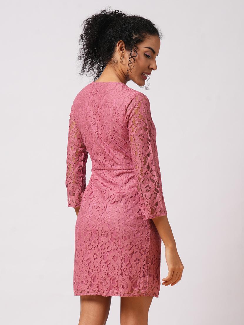 globus women pink v-neck floral lace sheath mini party dress - 21579929 - Standard Image - 2