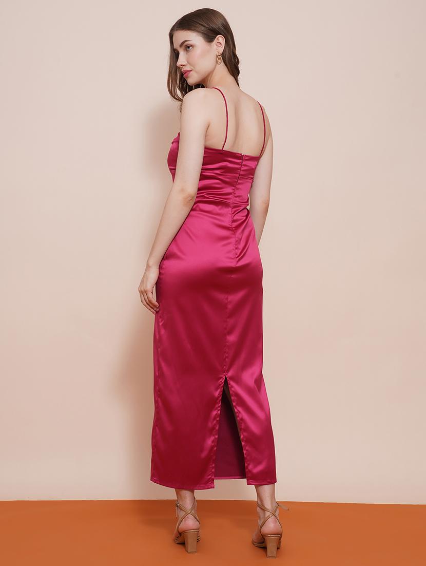 globus women magenta sweetheart neckline bodycon satin pleated maxi dress - 21579932 - Standard Image - 2