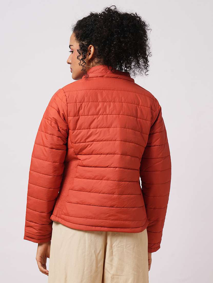 globus women rust mock neck with attached hoodie zip closure reversible winter wear puffer jacket - 21579943 -  Standard Image - 2