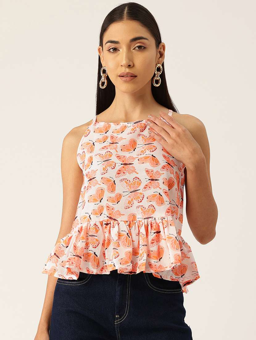 women sleeveless printed peplum top