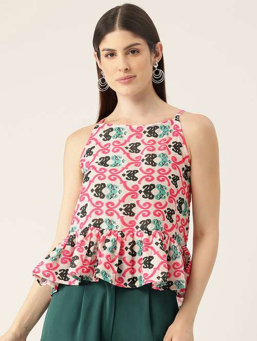 women sleeveless printed peplum top - 21579957 -  Standard Image - 0