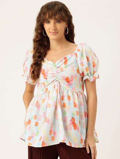 women printed short sleeves a-line top - 21579958 -  Standard Image - 0