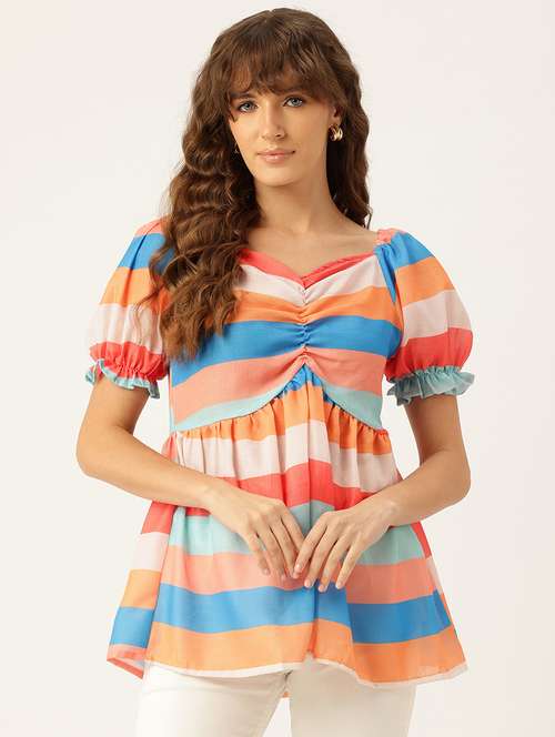 women printed short sleeves a-line top - 21579959 - Standard Image - 0