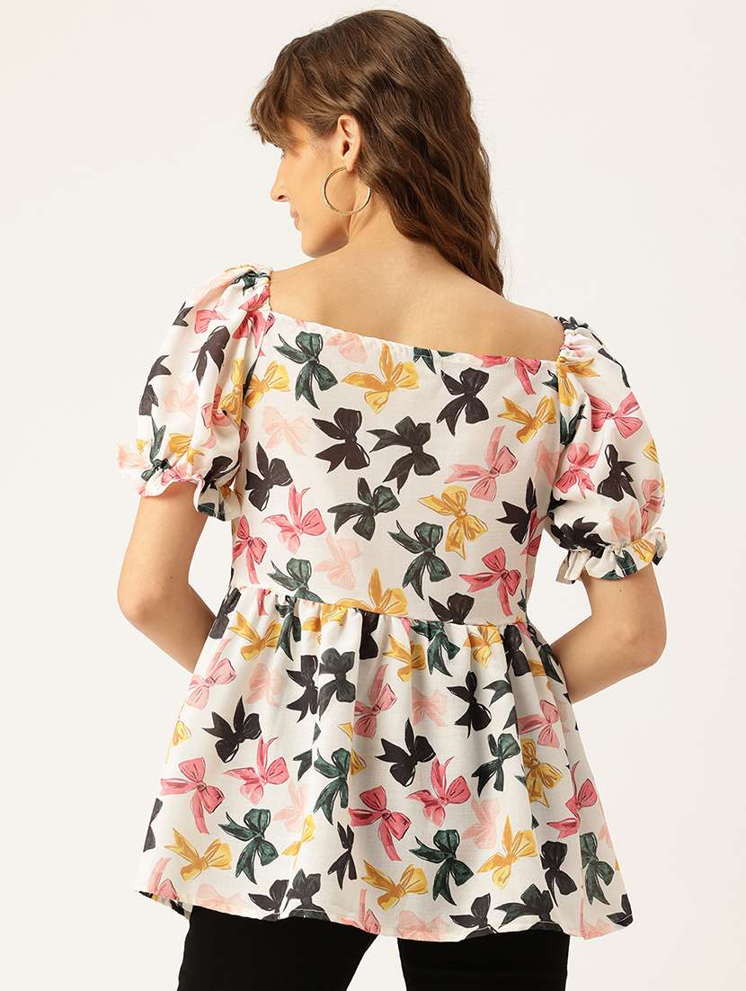 women printed short sleeves a-line top - 21579960 -  Standard Image - 2
