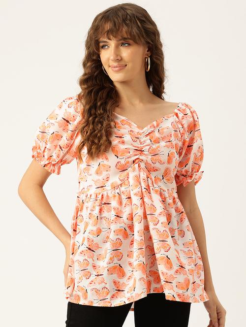 women printed short sleeves a-line top - 21579962 - Standard Image - 0